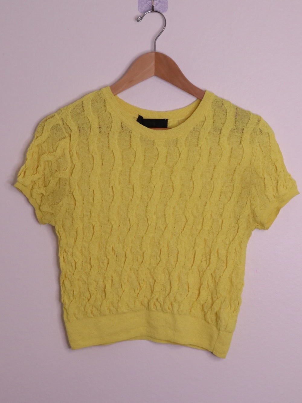 Zara Yellow Textured Knit Short Sleeve Sweater Top Size M